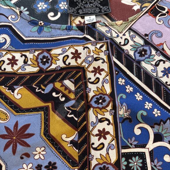 Johnny Was 100% Silk Sz Small Miklos Easy Top Kimono Blouse Poncho Jade Flaw* - Picture 3 of 11